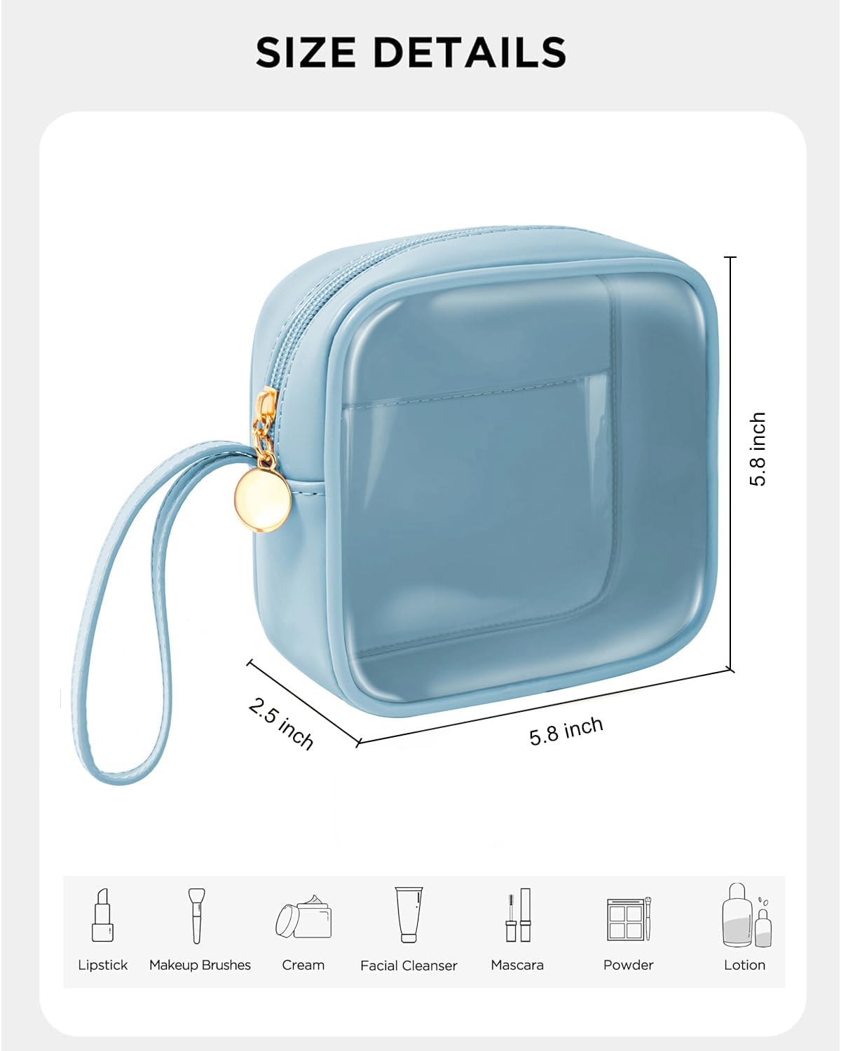 KOTORA TSA Approved Toiletry Bag with Mini Clear Makeup Bag Travel Size Beach Pool Bag Car Accessories for Women Her (Clear Mini-Blue)