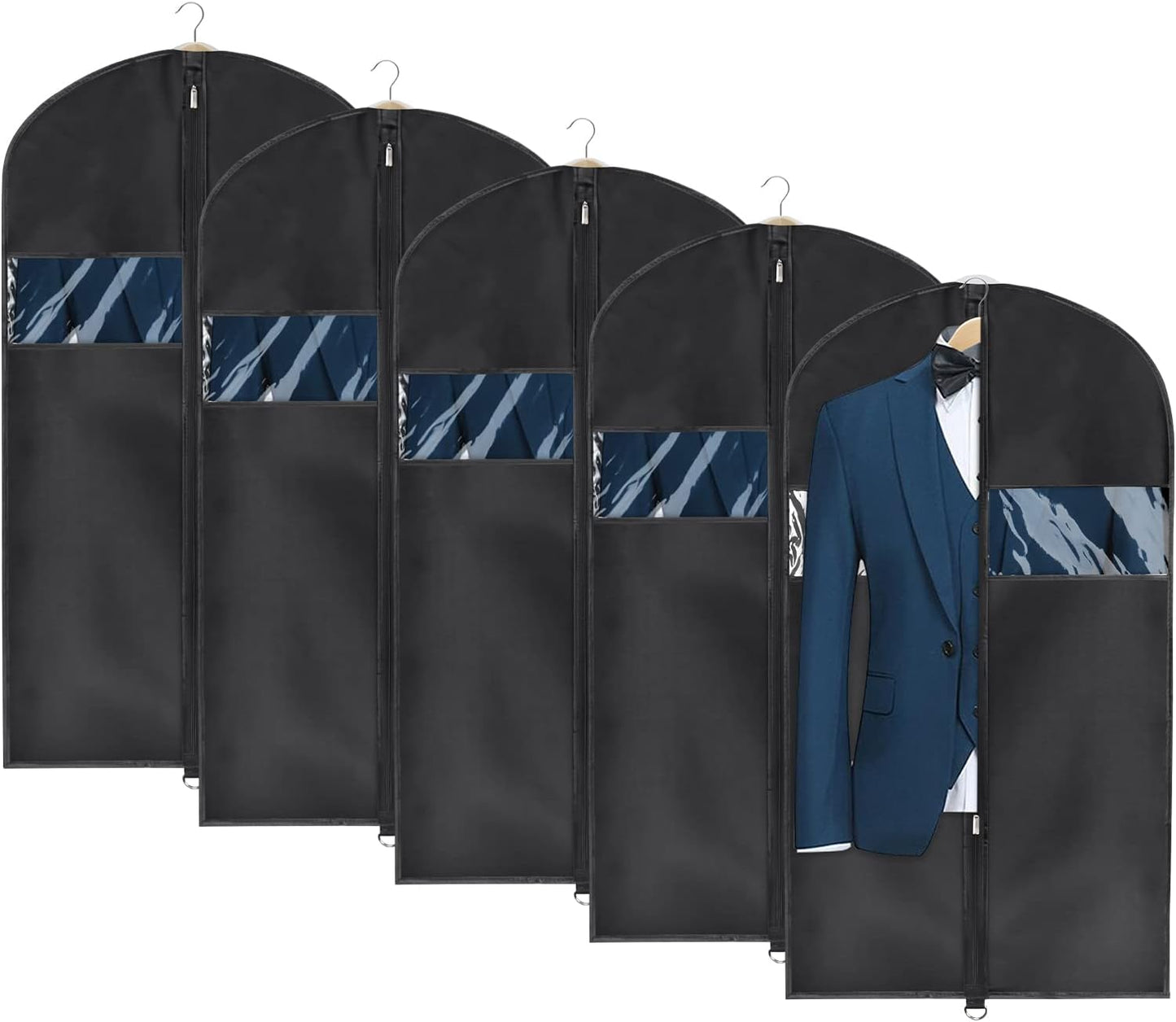 Univivi Garment Bag Suit Bag for Storage and Travel 43 inch, Washable Suit Cover for T-Shirt, Jacket, Suits, Coats, Set of 5, Oxford Fabrics