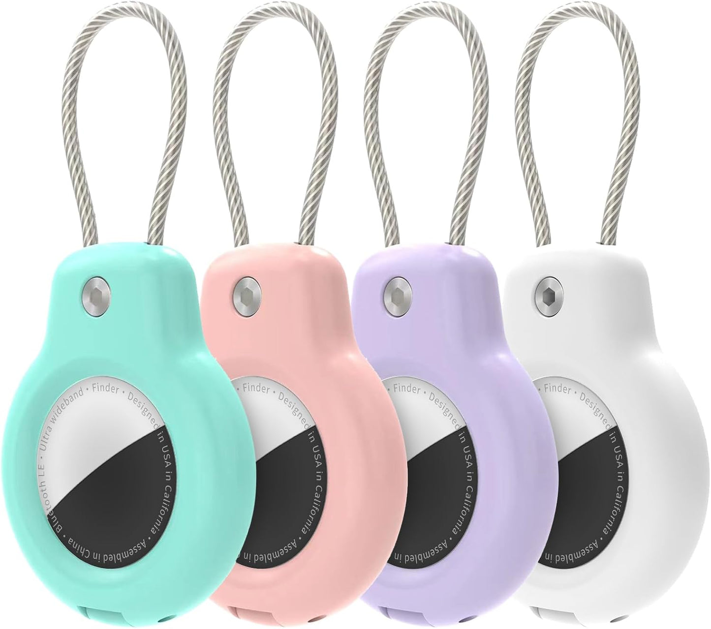 for AirTag Holder Case with Keychain, Air Tags-4 Pack for Apple Air Tag Holder with Wire Cable Lock Key Ring Chain Air Tagholder Accessories for GPS Item Tracker Kids,Keys,Luggage