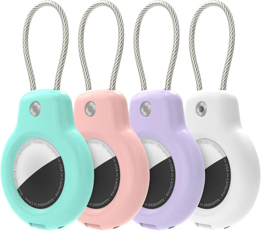 for AirTag Holder Case with Keychain, Air Tags-4 Pack for Apple Air Tag Holder with Wire Cable Lock Key Ring Chain Air Tagholder Accessories for GPS Item Tracker Kids,Keys,Luggage