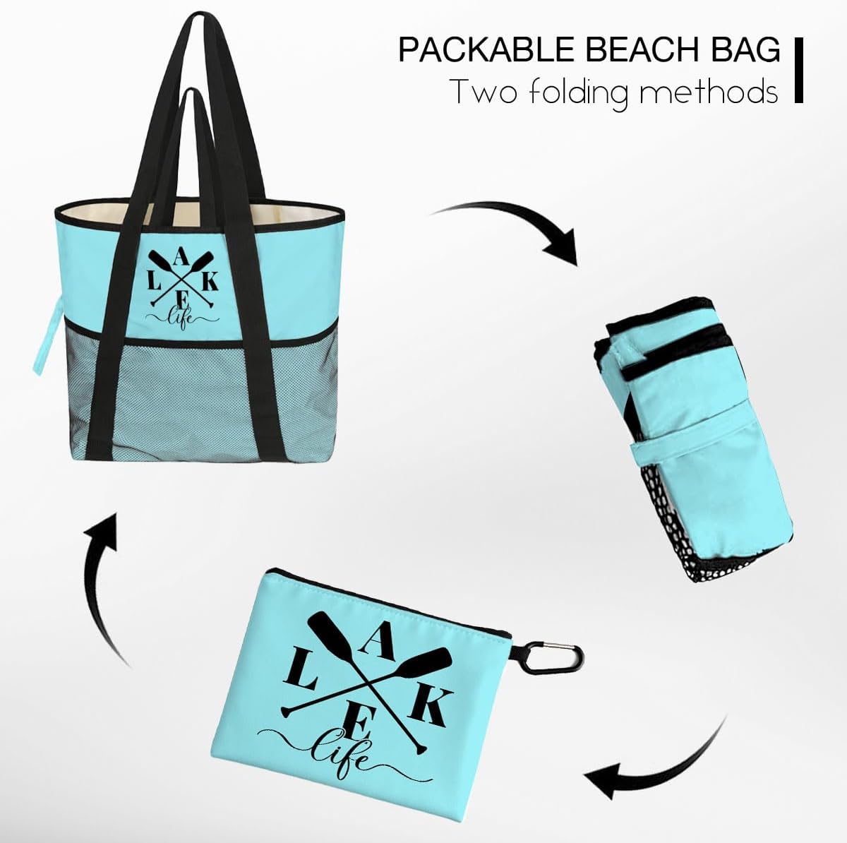 Sandproof Beach Bag with Zipper - 8-Pocket Waterproof Tote for Women & Family | Foldable Travel Swim Bag (Gift-Ready)