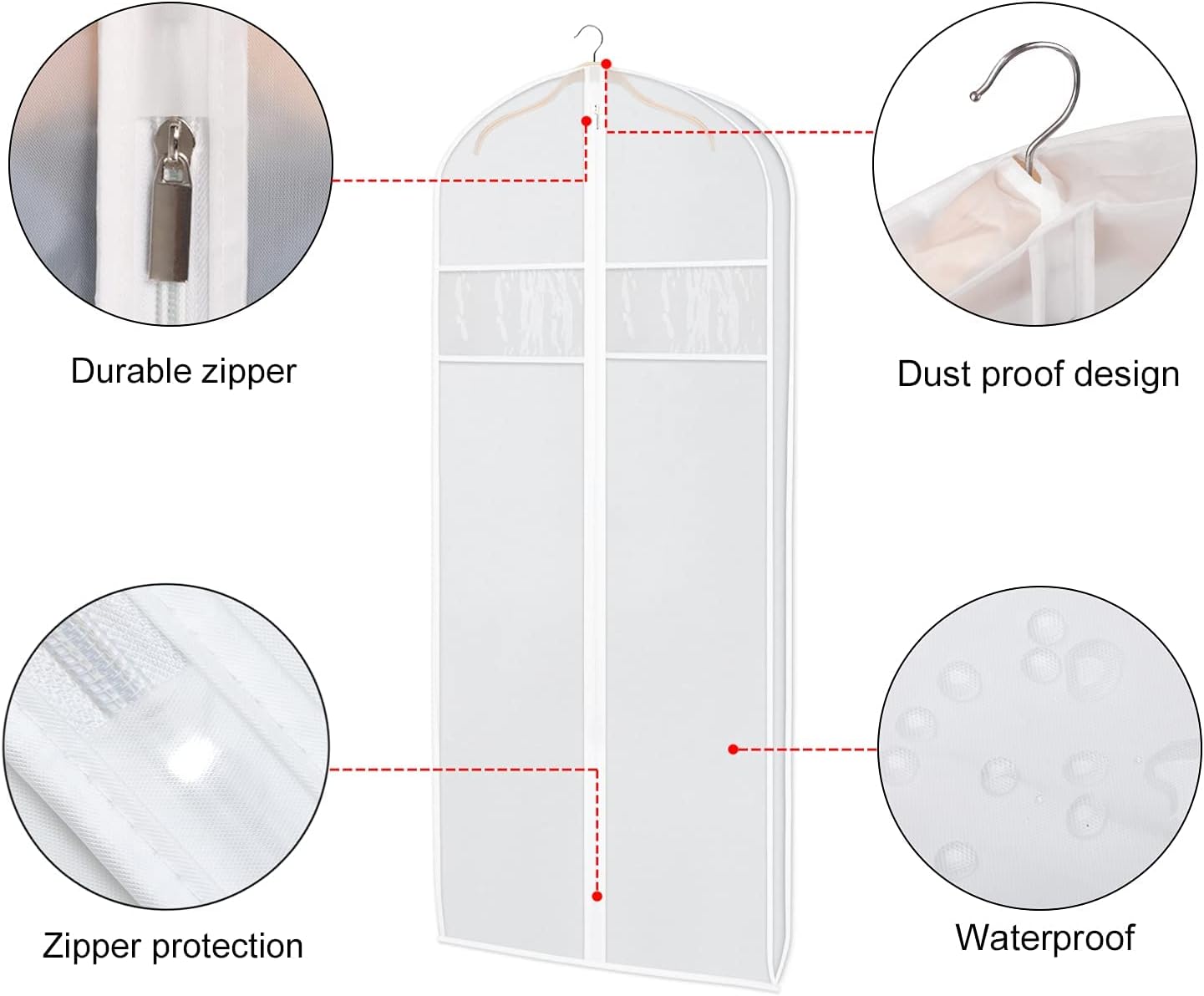 Zilink Dress Bags for Gowns Long 72-inch Garment Bags for Long Dresses Clear Dress Protector Bag with 3" Gusset and Full Length Zipper for Dresses, Fur Coat Gown Closet Storage（Set of 4）