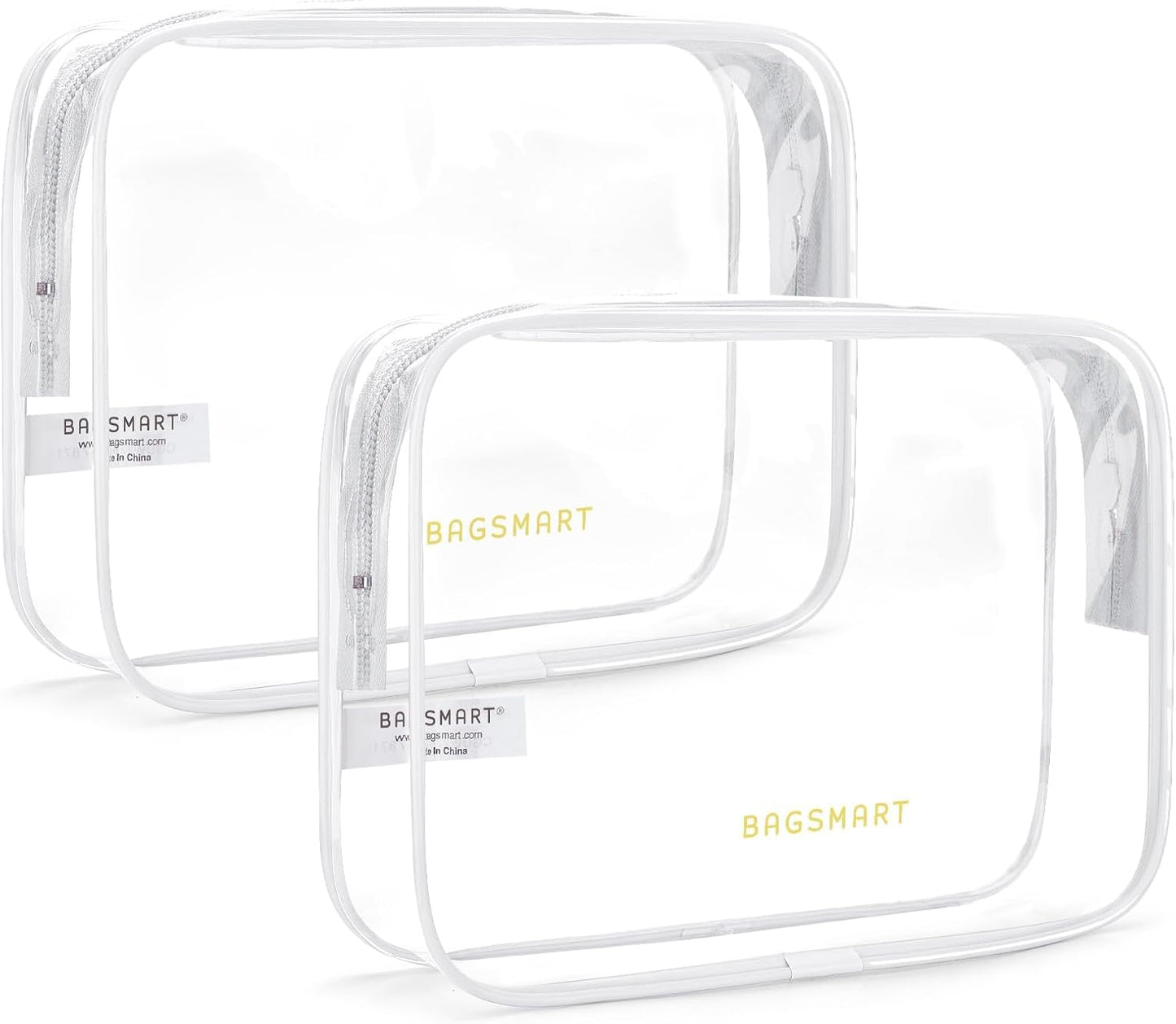 BAGSMART Clear Toiletry Bag, 2 Pack TSA Approved Travel Toiletry Bag Carry on Travel Accessories Bag Airport Airline Quart Size Bags Water Repellent Makeup Cosmetic Bag for Women (White-2pcs)
