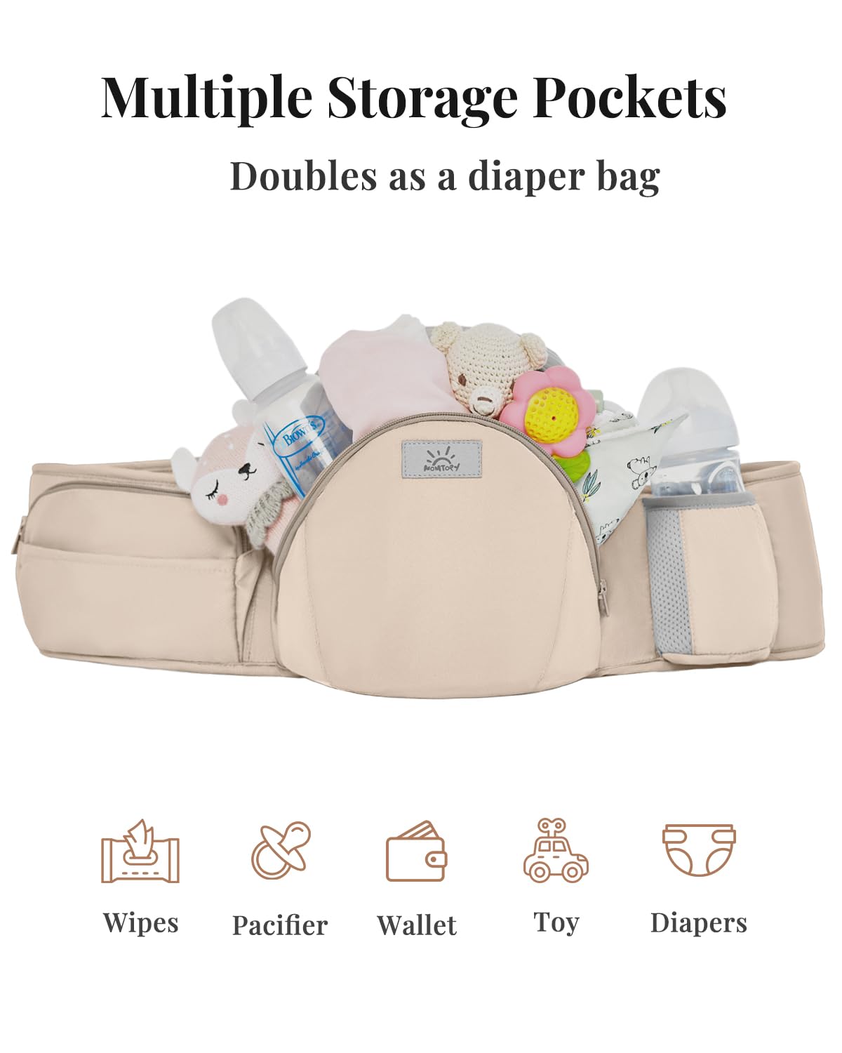 MOMTORY Carryall™ Pro Baby Carrier, Safety-Certified 6-in-1 Baby Carrier Newborn to Toddler, Detachable Baby Holder Carrier with Hip Seat, Ergonomic Cozy Baby Body Carrier for 7-50lbs, Khaki