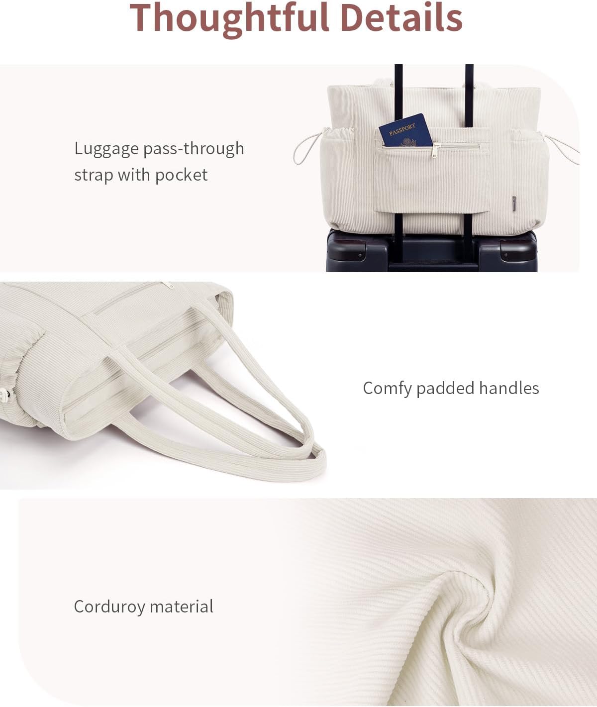 ECOHUB Tote Bag for Women, Work Tote Bags with Laptop Compartment, Large Corduroy Tote Bag with Stanley Cup Holder