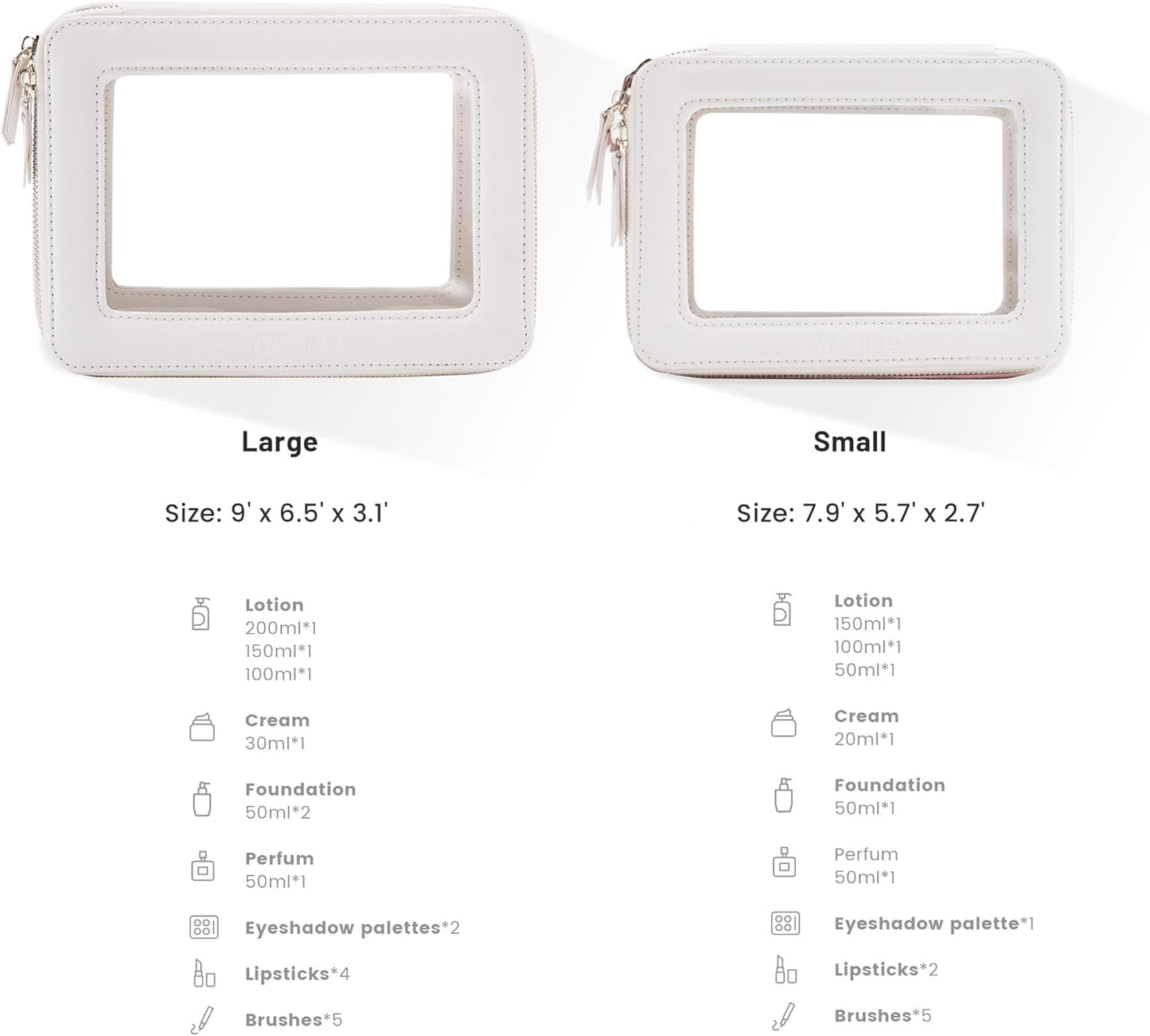 Aveniee Clear Makeup Bag Organizer,Large Travel Toiletry Bag for Women, Waterproof Cosmetic Pouch with Zippers,Car Organizers and Storage Case for Accessories,White