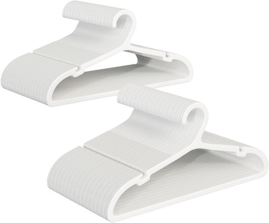 100 Pack Clothes Hangers, Non Slip Plastic Coat Hangers, Space Saving Hangers, Heavy Duty, Hanging Dry Wet Clothes, 16.4" x 8.3", White, UAPY05100W