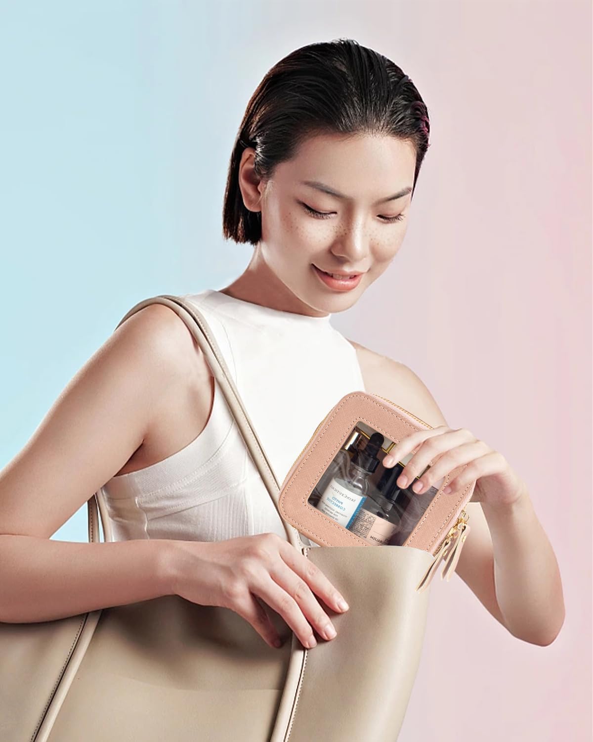 Travel Clear Makeup Bag Set, TSA Approved Cosmetic Bag Case with Zipper Portable Makeup Pouch Toiletry Bag Women Traveling Cosmetic Organizer Storage Bag Car Organizer Car Essentials for Women