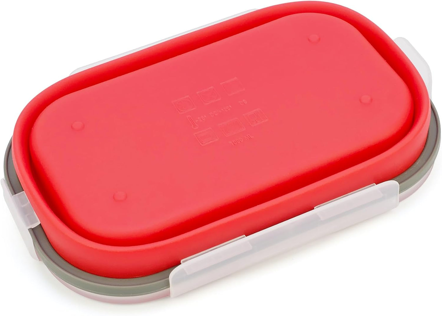 1000ml Collapsible Bento Lunch Box - Silicone Food Storage Container, Foldable Food Container with 2-in-1 Spoon Spork and Airtight Lid, Microwave Safe, Red