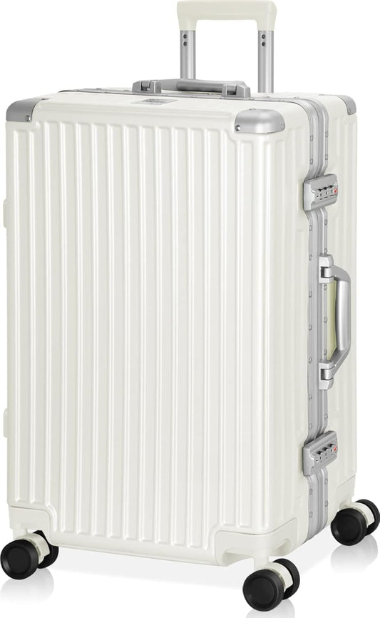 AnyZip Luggage Aluminium Frame Suitcase PC ABS Hard Shell TSA Lock No Zipper 24In White