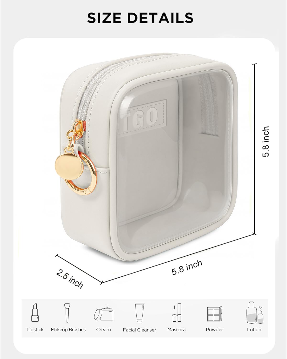 LETGO Small Makeup Bags for Purse-Mini Clear Toiletry Bag,Travel Size Toiletries Clear Cosmetic Bags Travel Essentials Car Makeup Bag Car Accessories for Women Men (Mini White)