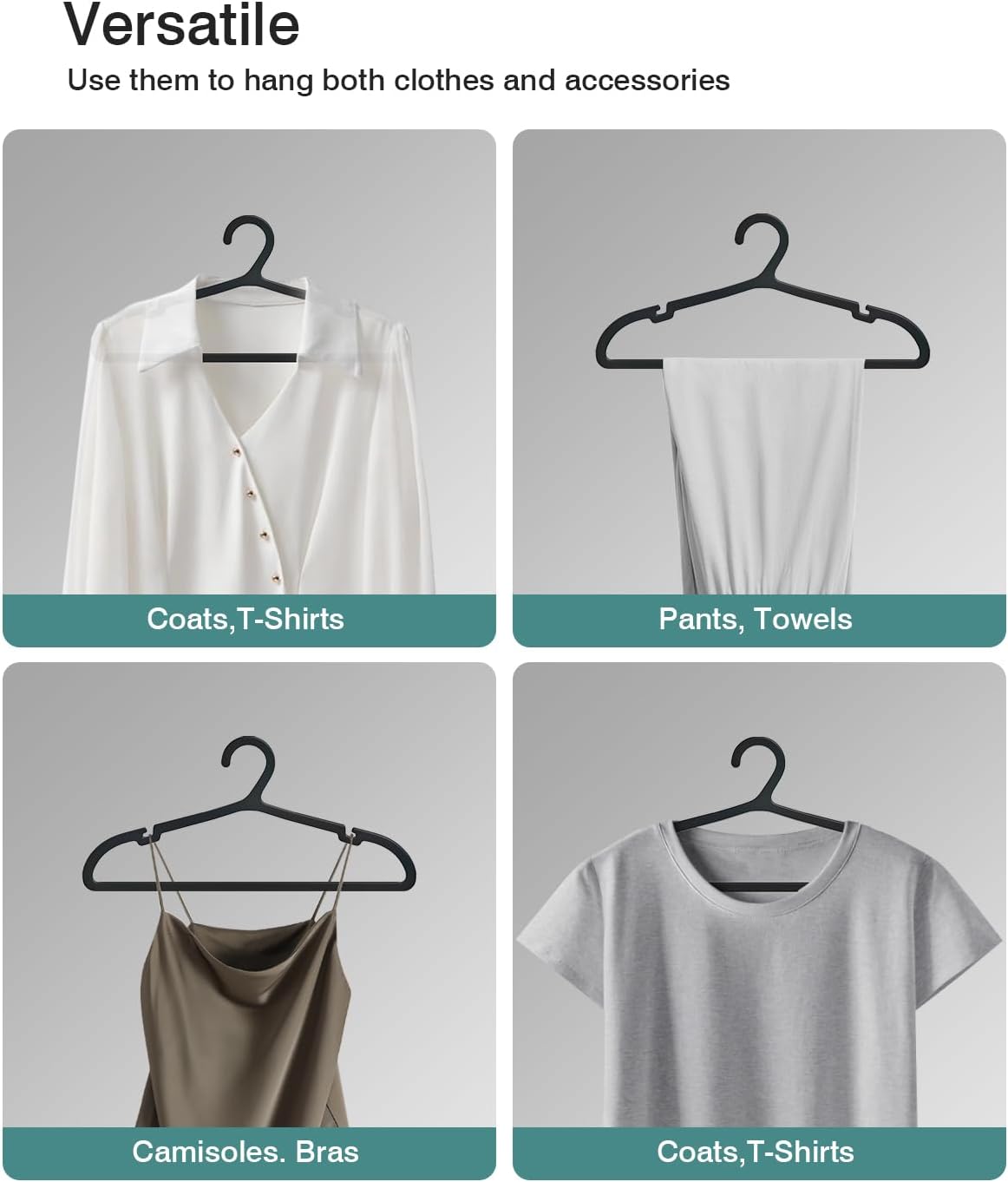 80 Pack Clothes Hangers, Non Slip Plastic Coat Hangers, Space Saving Hangers, Heavy Duty, Hanging Dry Wet Clothes, 16.4" x 8.3", Black, UAPY0580B