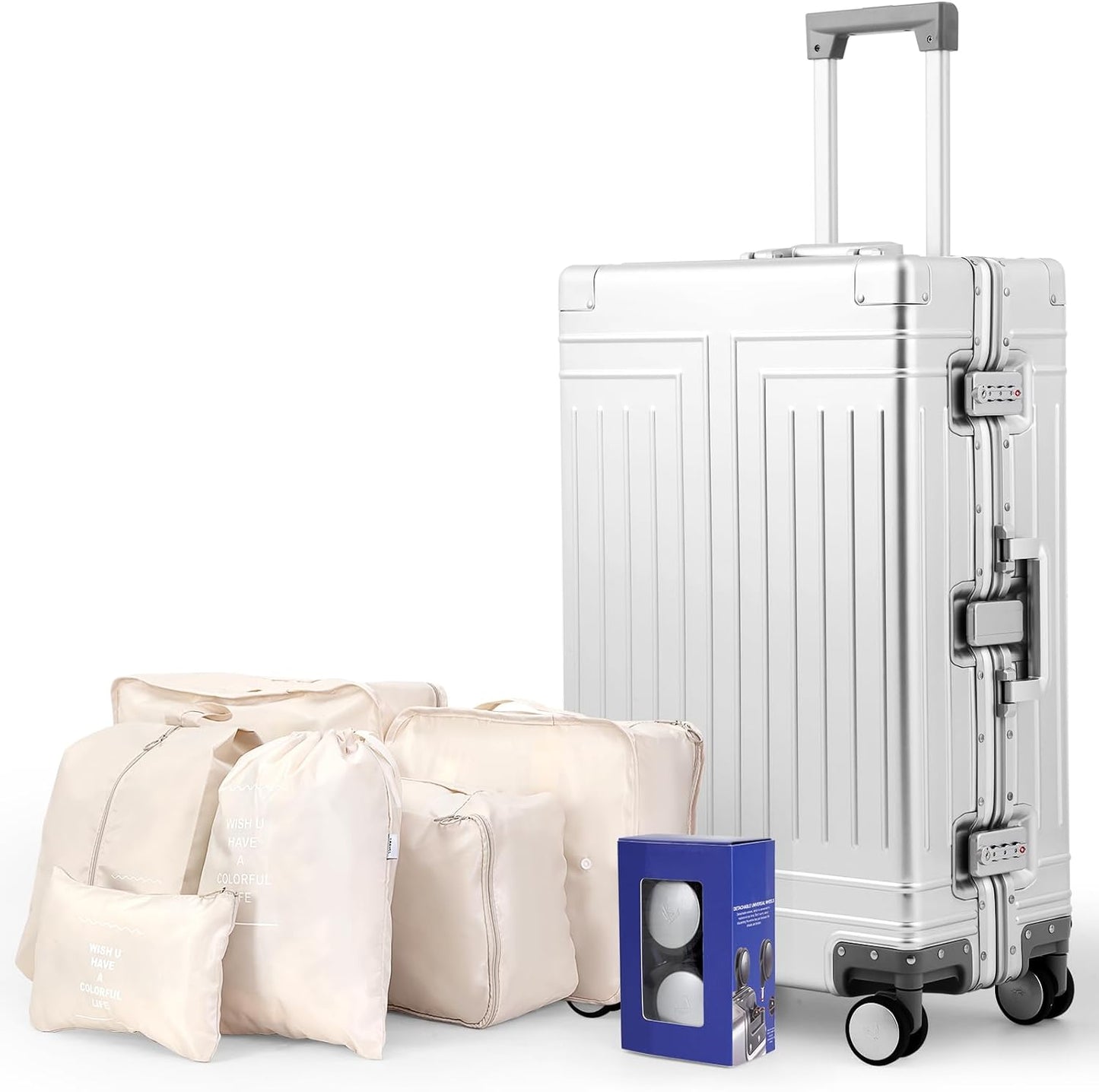 All Aluminum Carry On Luggage，Cut from Whole Aluminum Sheet，22x14x9 Airline Approved ，（3rd Generation，Premium Metal zipperless suitcase ） (silvery, 26inch)