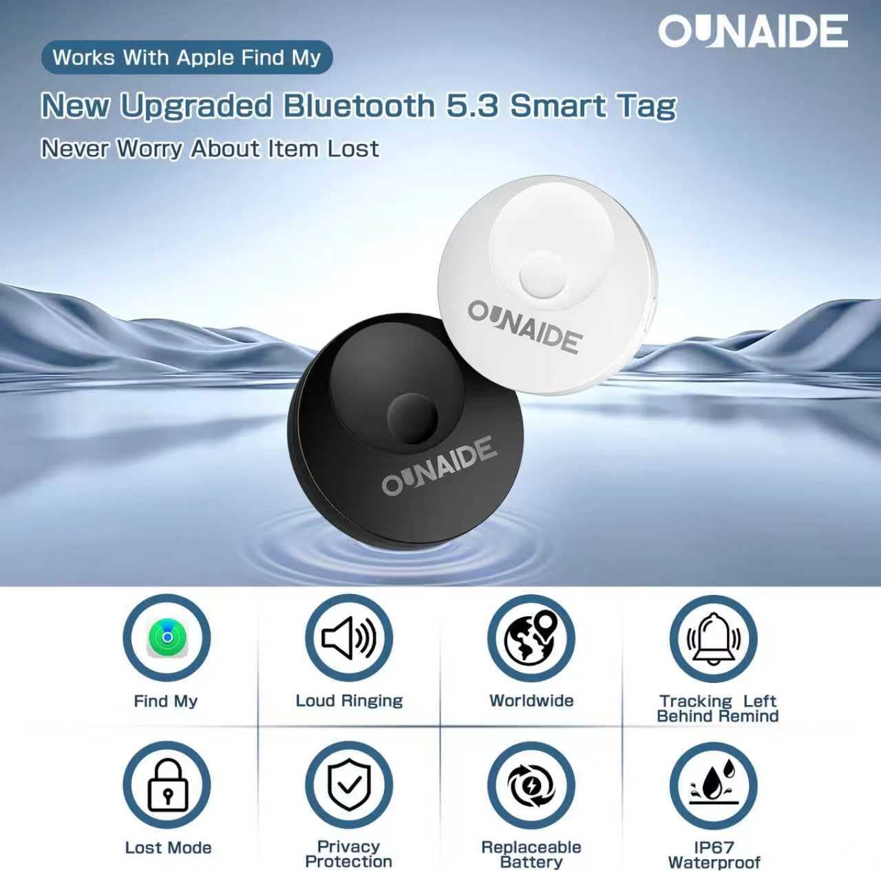 Air-Tags-2 Pack, Smart Air Tracker Tag, Bluetooth Tracker for Apple Find My (iOS Only), Waterproof Key Finder Tracking Device for Kids Keys Luggage Bags Wallets Pets and More - Black&White