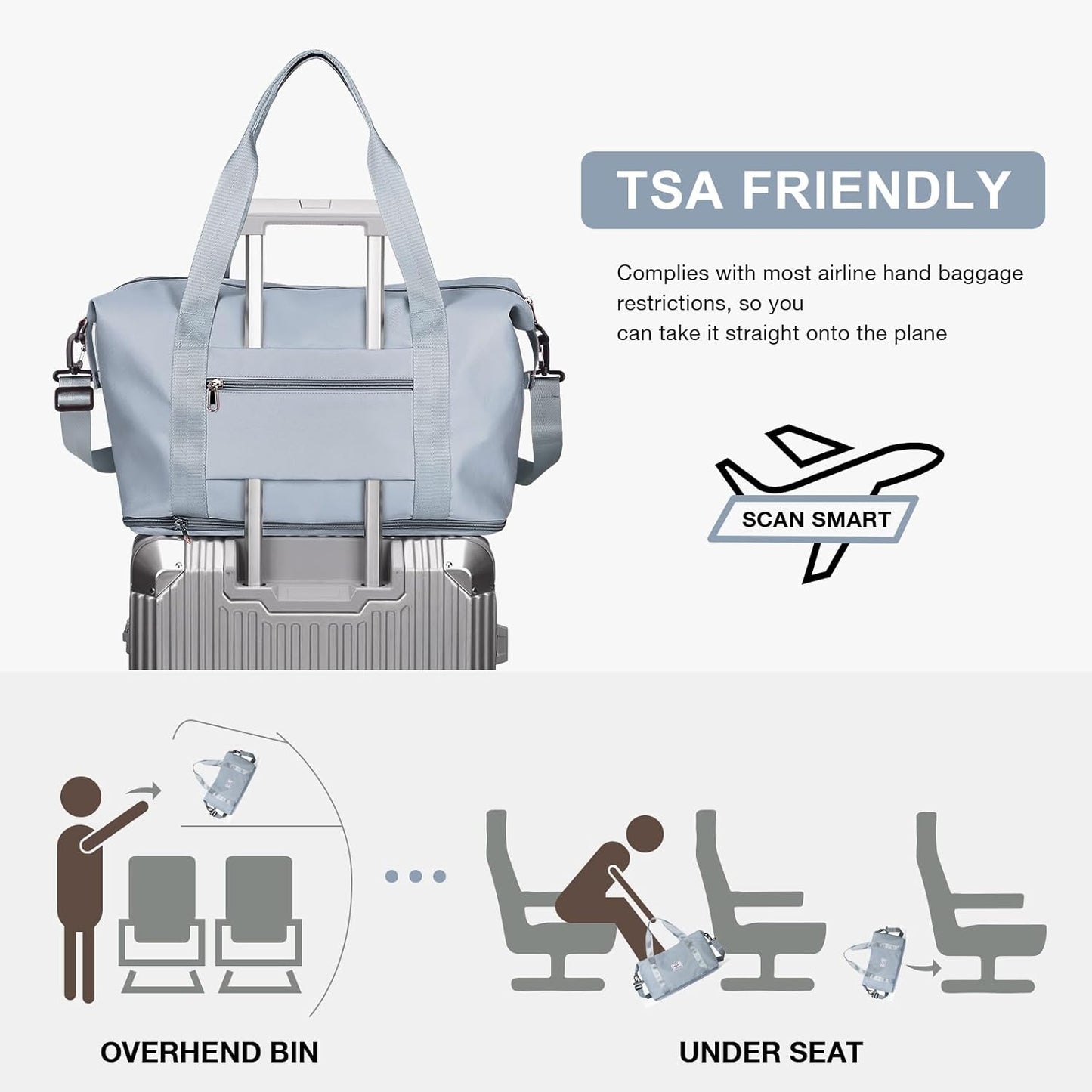 Travel Duffel Bag, Sports Tote Gym Bag, Shoulder Weekender Overnight Bag for Women