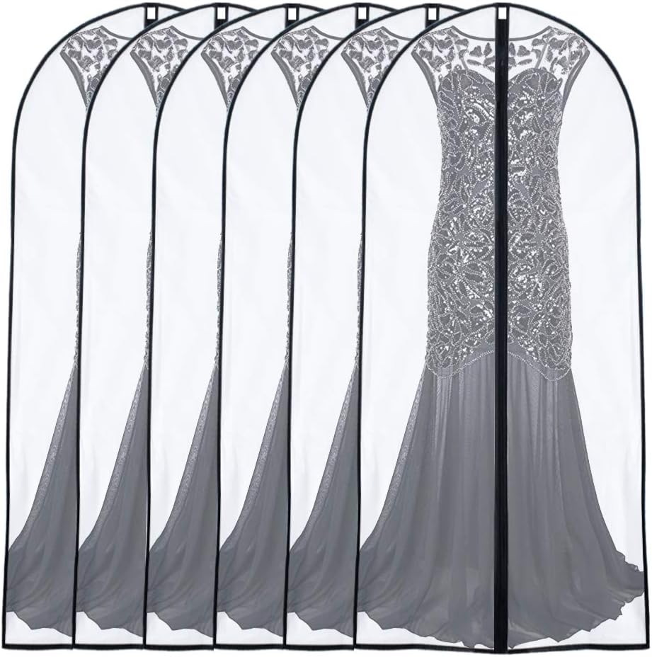 Garment Bags for Hanging Clothes 24'' x 60'' (Set of 6) Coat Covers for Closet Foldable Washable Dress Bags for Hanging Clothes for Long Dress Dance Costumes Suits Gowns Coats