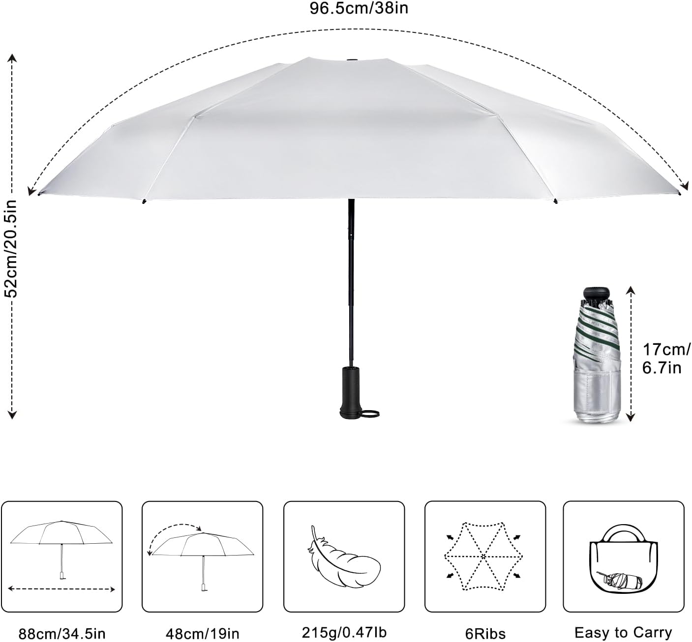 Mini Travel Umbrella - UPF 50+ Sun Protection Compact Manual Open Small Sun Umbrella