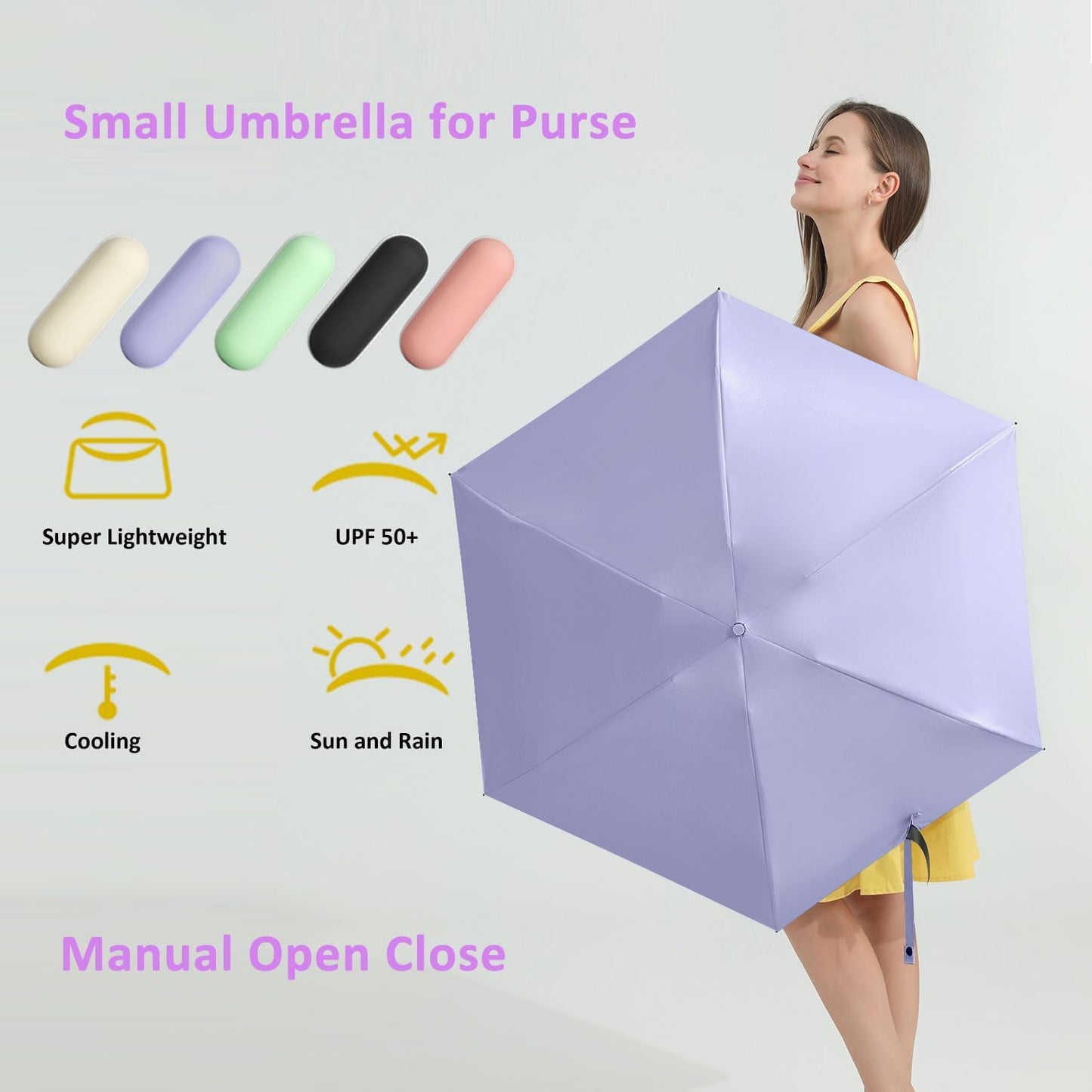 BAODINI Travel Mini Umbrella for Purse With Case Small Compact UV Sun Protection Sun Lightweight Tiny Pocket Umbrella for Women Girls and Men