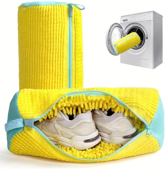 Shoes Laundry Bag Keep Shoes Clean, 2 Pcs Set - Shoe Wash Bag for Washing Machine, 360° Wrap Shoe Washing Bag for Sneakers, Boots & Delicate Footwear, Reusable Shoe Cleaning Bag (Yellow)