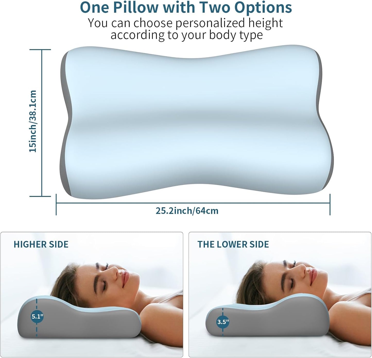 Cervical Neck Pillow, Contour Memory Foam Pillows for Neck Pain Relief, Ergonomic Pillow for Sleeping, Orthopedic Bed Pillow Neck Support Pillow for Side Back Stomach Sleepers with Cooling Pillowcase
