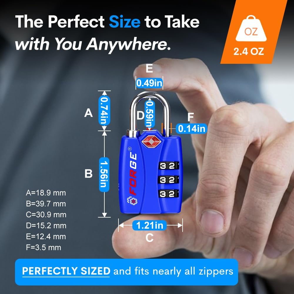 Forge TSA Locks 2 Pack - Open Alert Indicator, Alloy Body and Hardened Steel Shackle with Re-settable 3-Digit Combination