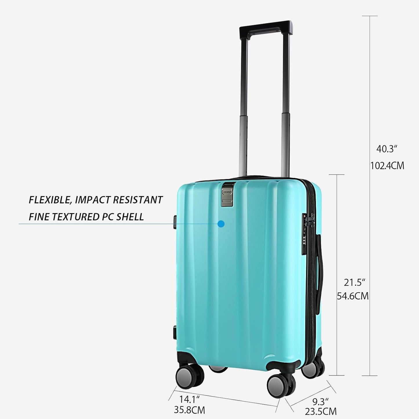 KROSER Hardside Expandable Carry On Luggage with Spinner Wheels & Built-in TSA Lock, Durable Suitcase Rolling Luggage with USB Port, Carry-On 20-Inch, Lake Blue