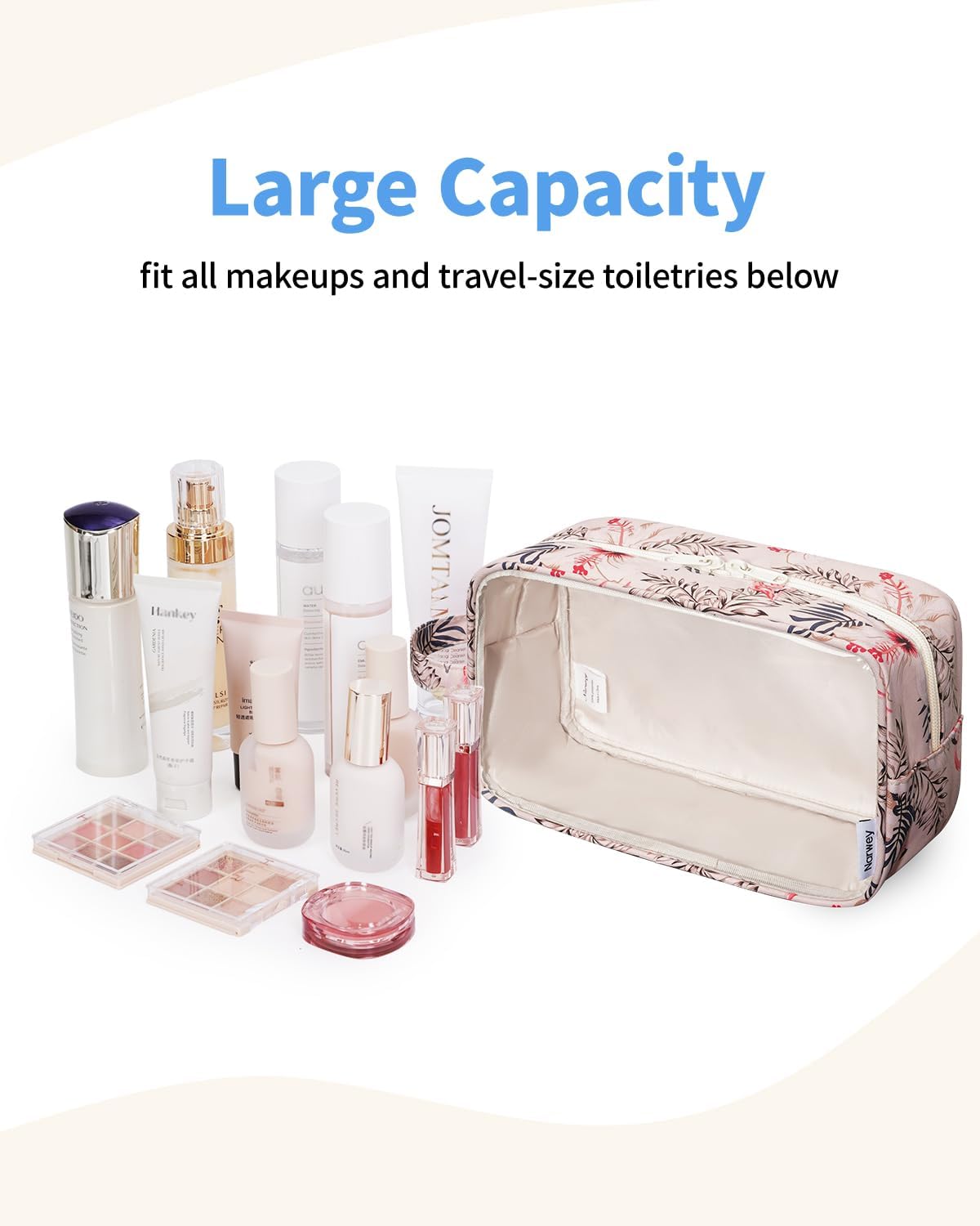 Narwey Clear Toiletry Bags for Traveling Women Men, Clear Travel Bags for Toiletries Makeup Bag Cosmetic Bag with Zipper, Make Up Organizer, Skincare Bag (Beige Flamingo)