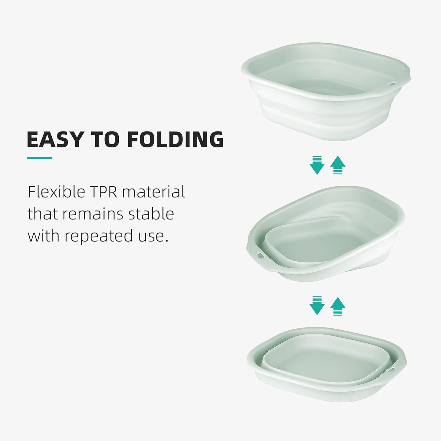 2 Pack Collapsible Wash Basin Set, Foldable Dish Tub, Small Medium Portable Sink for Kitchen, Camping, RV, Baby Bottles, Laundry, Plastic Washbasin -Green