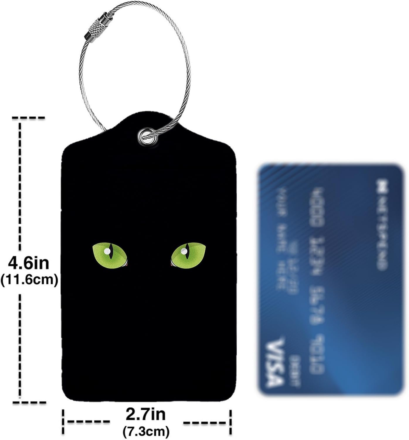 Black Cat Eyes 2 Pack Luggage Tag for Suitcase, Cute Unique Leather Bag Tags Identifiers Privacy Cover ID Label with Steel Loop for Women Men Kids Girls Travel