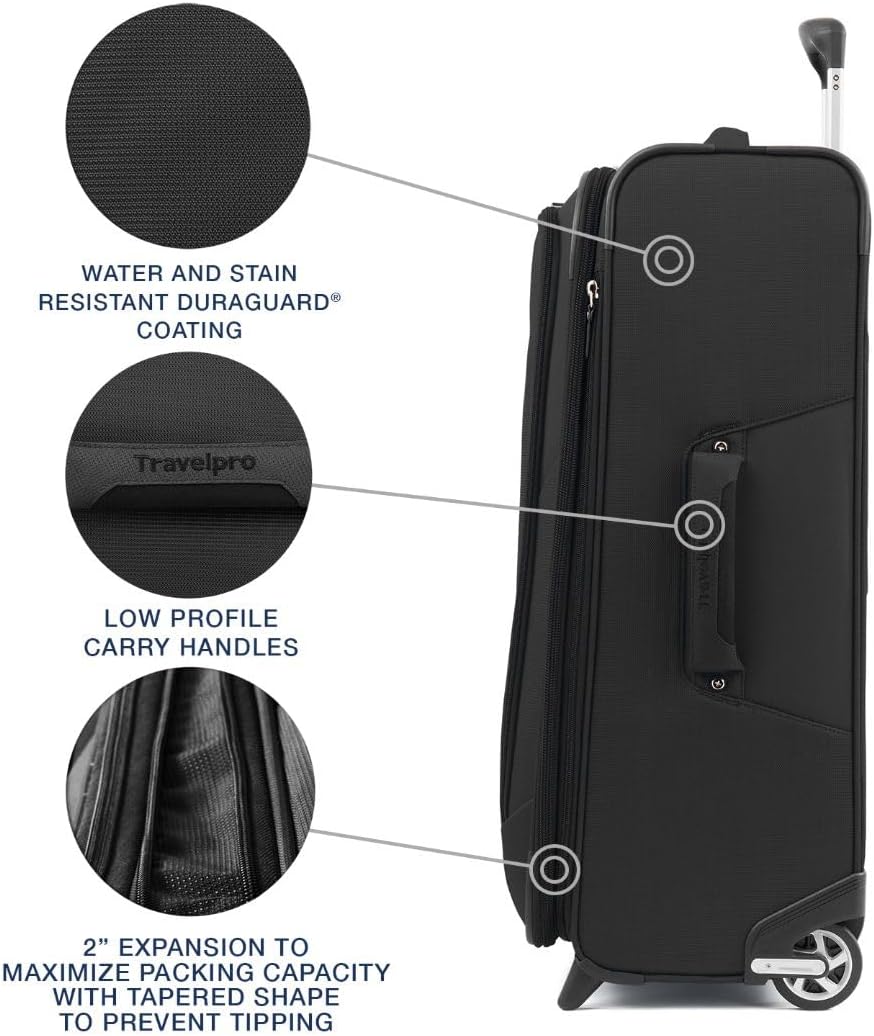 Travelpro Maxlite 5 Softside Expandable Upright 2 Wheel Checked Medium Luggage, Lightweight, 26-Inch — Black