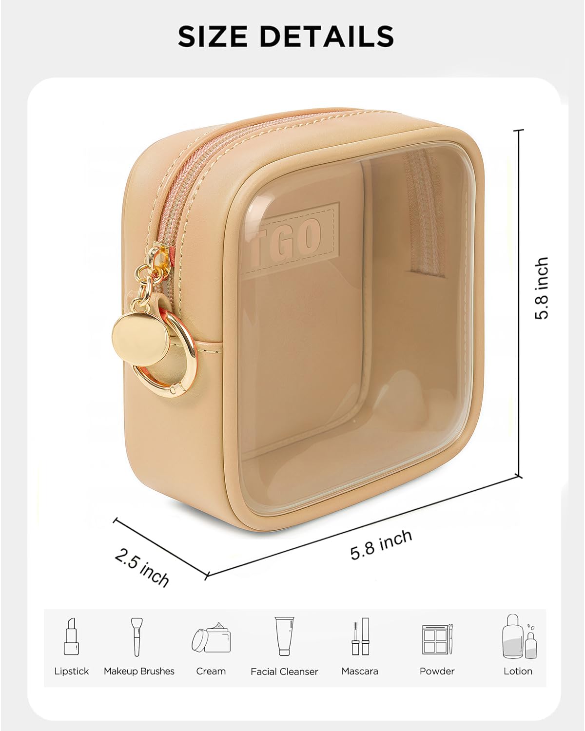 LETGO Clear Makeup Bags Small-Mini Comestic Bag,Cute Cosmetic Pouch for Women with Slip-in Pockets Clear Cosmetic Bags Travel Essentials Car Accessories for Women Men (Mini Sand)