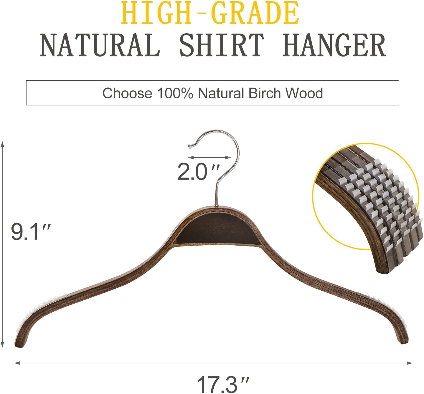 TOPIA HANGER Slim Wooden Hangers with Extra Soft Non-Slip Rubber Grips, 10-Pack High-Grade Fashion Hanger No Shoulder Bump for Sweater, Camisole, Jacket, Dress, Coat (Antique) -CT15A