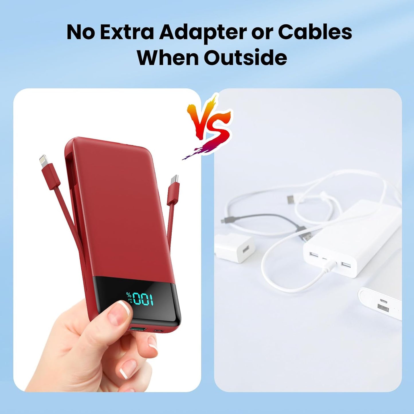 Portable Charger for iPhone with Built in Cables and Wall Plug,Upgraded 13800mAh Fast Charging USB C Power Bank,4 Outputs Travel Essential Battery Pack Compatible with iPhone 15/14/13/12,-Red