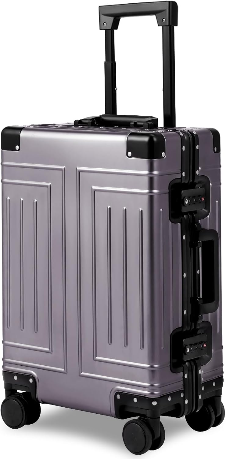 All Aluminum Magnesium Carry On Luggage，Cut from Whole Aluminum Sheet，22x14x9 Airline Approved ，（3rd Generation，Premium Magnesium Metal zipperless suitcase ） (grey, 20inch)