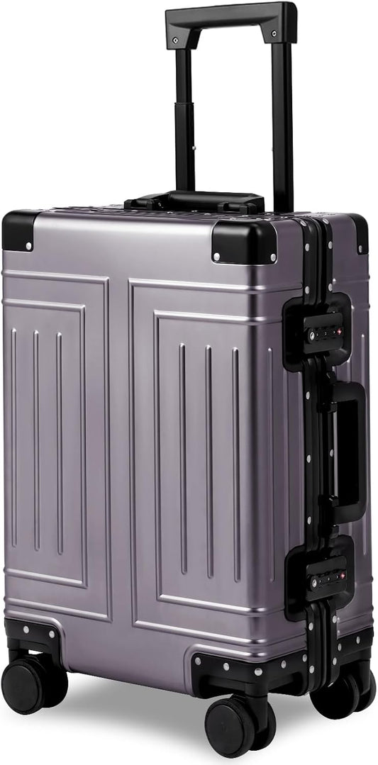 All Aluminum Magnesium Carry On Luggage，Cut from Whole Aluminum Sheet，22x14x9 Airline Approved ，（3rd Generation，Premium Magnesium Metal zipperless suitcase ） (grey, 20inch)