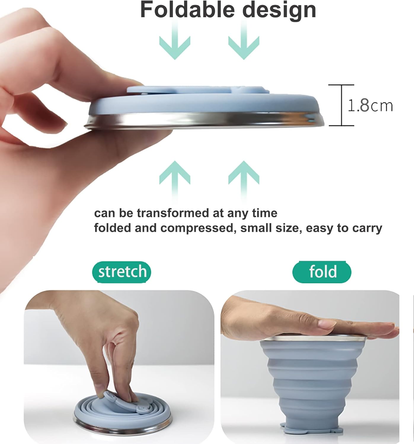 2 Pack Silicone Collapsible Cups for Traveling, 320ml+320ml Portable Collapsible Travel Cup, Folding Camping Cup with Lids, Reusable Expandable Drinking Cup for Travel Hiking,Blue Pink