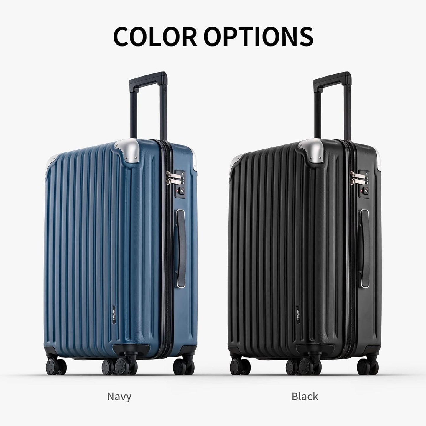 LEVEL8 Grace Luggage, 28 Inch Hardside Suitcase, Abs+Pc Harshell Spinner Luggage with Tsa Lock, Spinner Wheels, Blue, 28 Inch