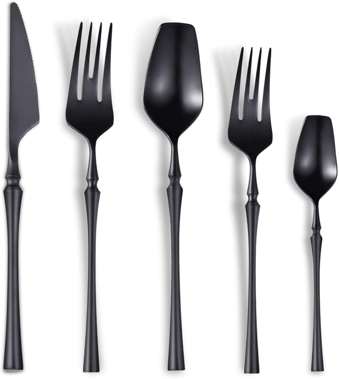 20-Piece Matte Black Silverware Set for 4,Modern 18/10 Stainless Steel Flatware Set,Unique Rustic Cutlery Utensils Set,Spoon and Fork Set for Home, Restaurant,Mirror Polished,Dishwasher Safe