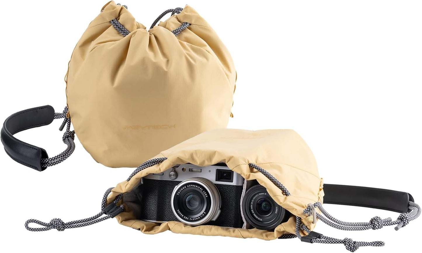 PGYTECH OneGo Small Camera Bag, Cute Drawstring Camera Pouch Handbag Compatible with Mirrorless Cameras/Nikon/Canon/Sony/Fujifilm, for Instax/Action Cameras, Yellow