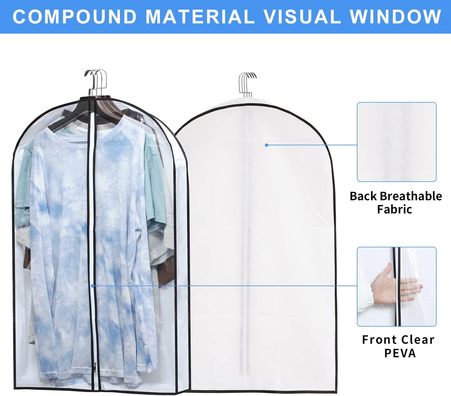 Hanging Clothes Storage with 4" Gusseted Garment Covers (Set of 6) - Clear Suit, Sweater, Shirt, Jacket Protectors for Closet - 24"x 32"x 4" / 6 Pack