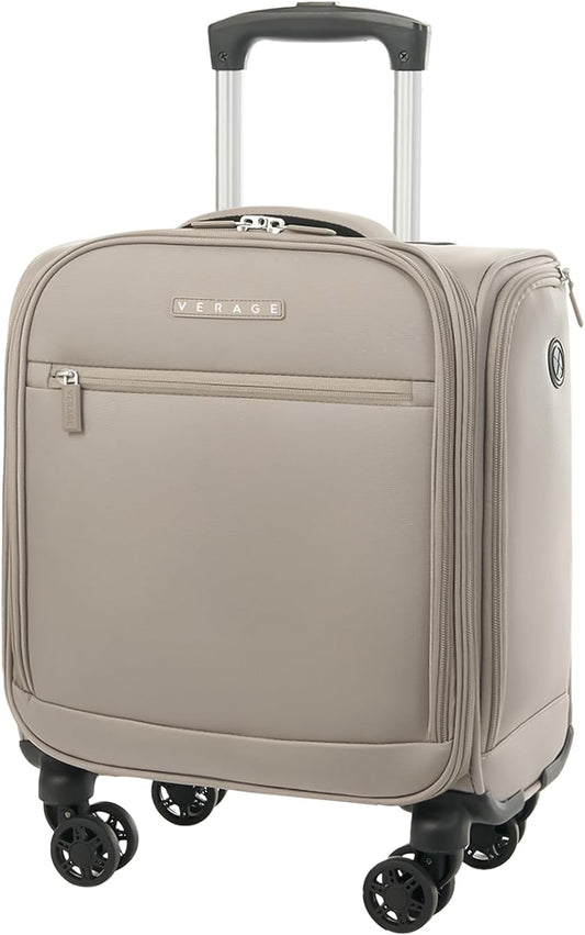 Verage Underseat Carry On Luggage with Wheels, 14.5-Inch Spinner Small Suitcase, Softside Lightweight Travel Bag for Men and Women, Airplane Carry On Bag, Pebble Gary