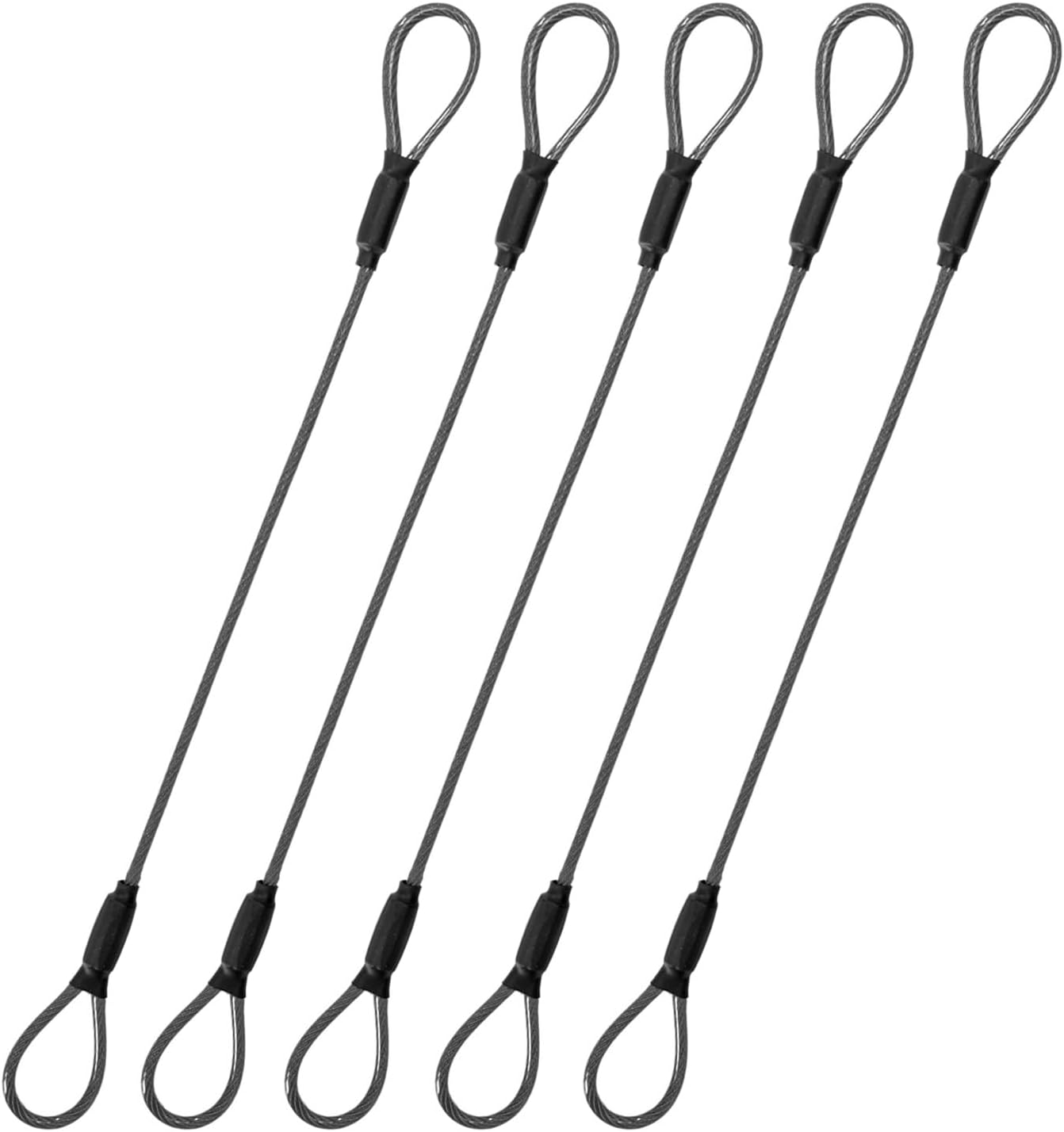 3.3mm Steel Wire Rope Outdoor Travel Security Cable Lock,Braided Steel Coated Safety Cable Luggage Lock,Safety Cable Wire Rope Chain Lock Double Loop Lightweight (Black, 12in/5Pcs)