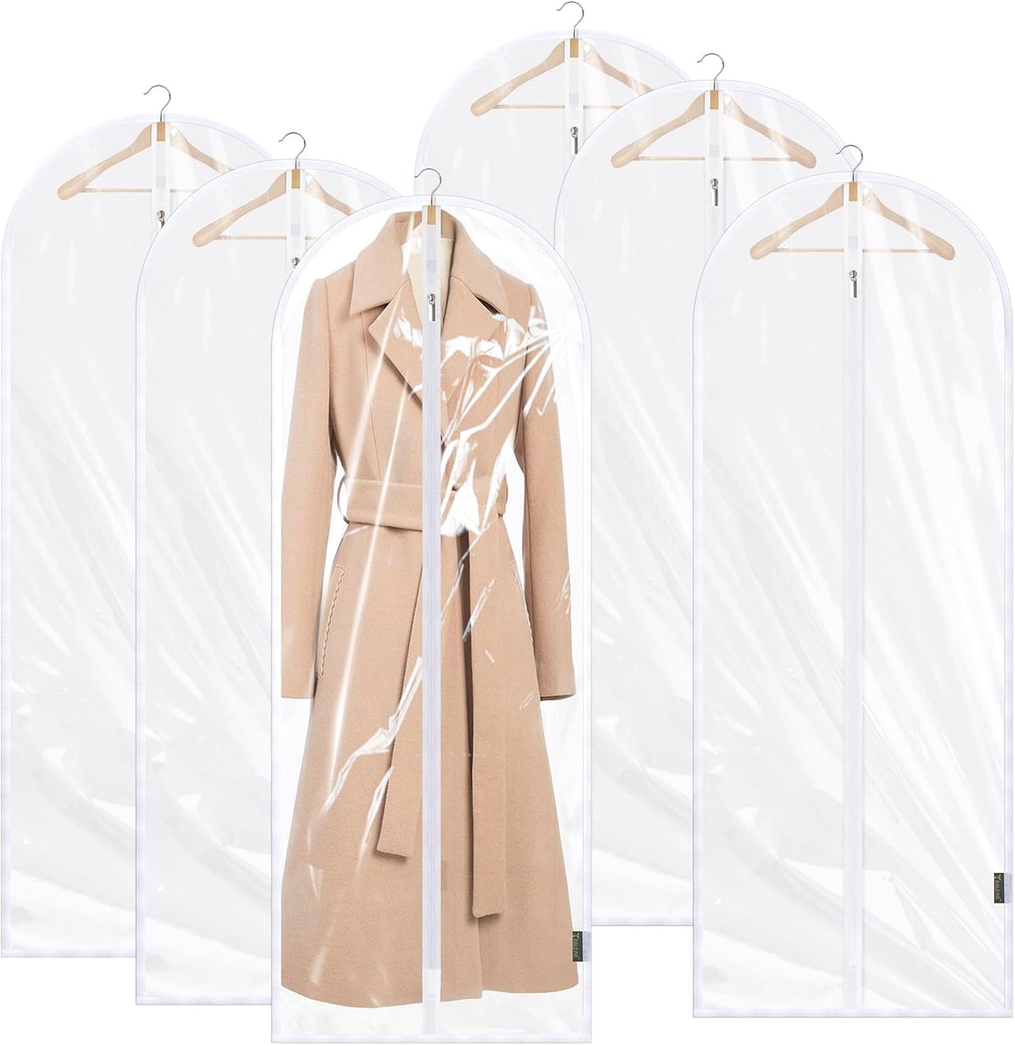 BALEINE 60'' Clear Garment Bags, 6 Packs PEVA Dress Bag for Closet Clothes Dresses Suit Coats Storage (Clear, 6PK)