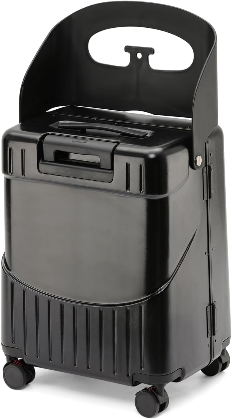 20 Inch Carry On TSA Lock Luggage for Kids& Adult,Lockable Spinner Wheels Free Luggage Cover and Safety Seatbelt Travel Suitcase(Carry-On TSA Luggage with Child Seat Black)