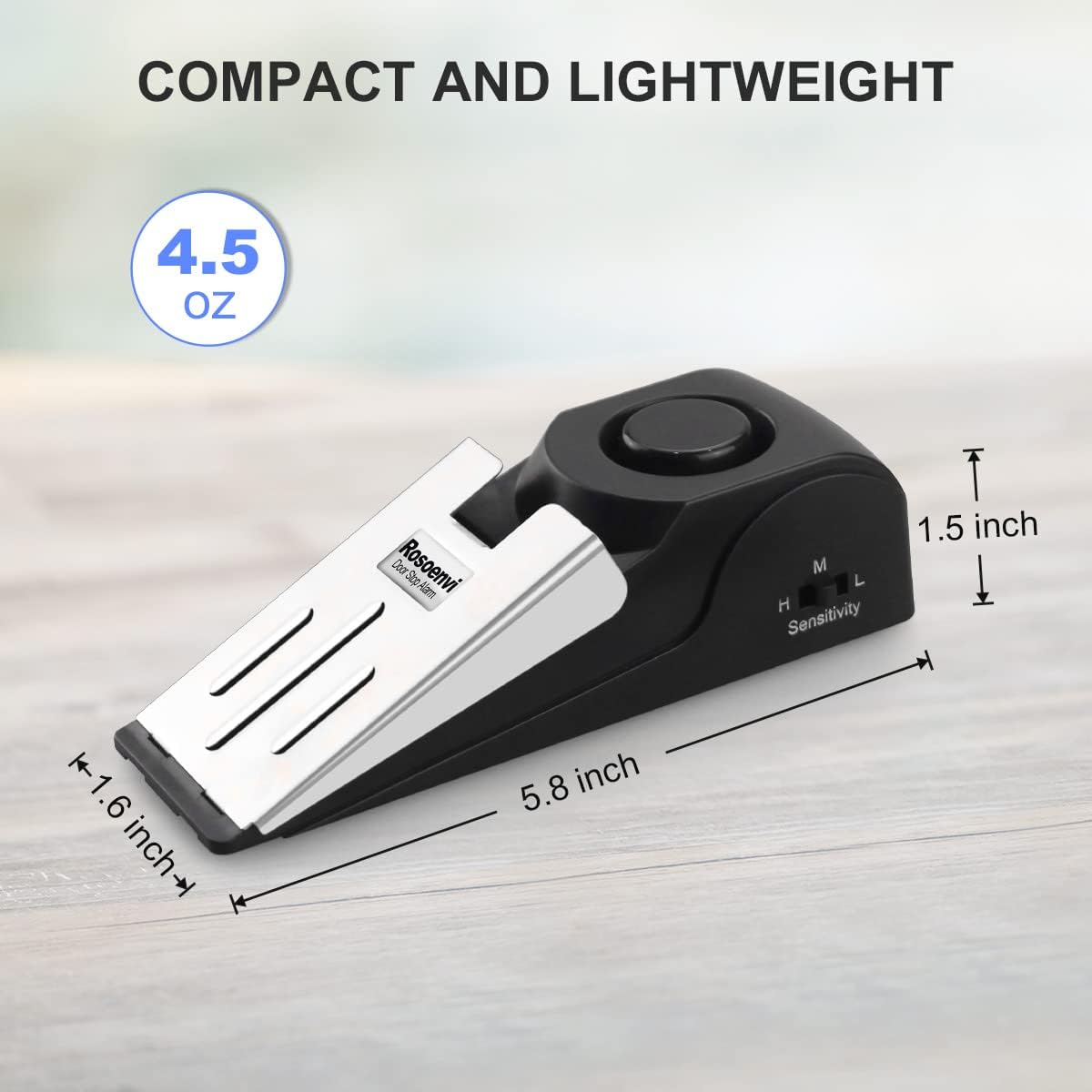 1 Pack Door Stop Alarm, Door Stopper with 120DB Security Alarm, Floor Wedge Door Stop Siren, Door Security Devices for Traveling, Apartment, Hotel and Home, Black