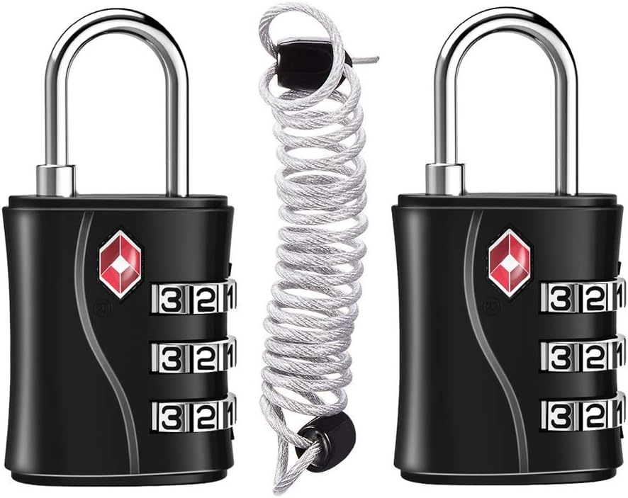ZHEGE TSA Locks for Luggage, 3 Digit Luggage Lock with Flexible Cable (80cm) for Travel, School, Backpack, Suitcases, Gym Locker (Black, 2Pack)