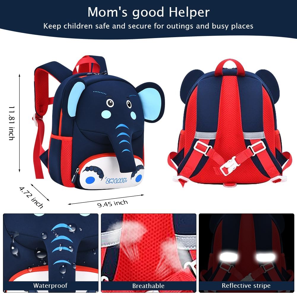 Padgene Toddler Harness Backpacks Safety Leash Kids Anti Lost Kindergarten Preschool Backpack Neoprene Lightweight Animal Schoolbag 3D Cartoon Dinasour Mini Travel Bag for Boys Girls Ages 3-5