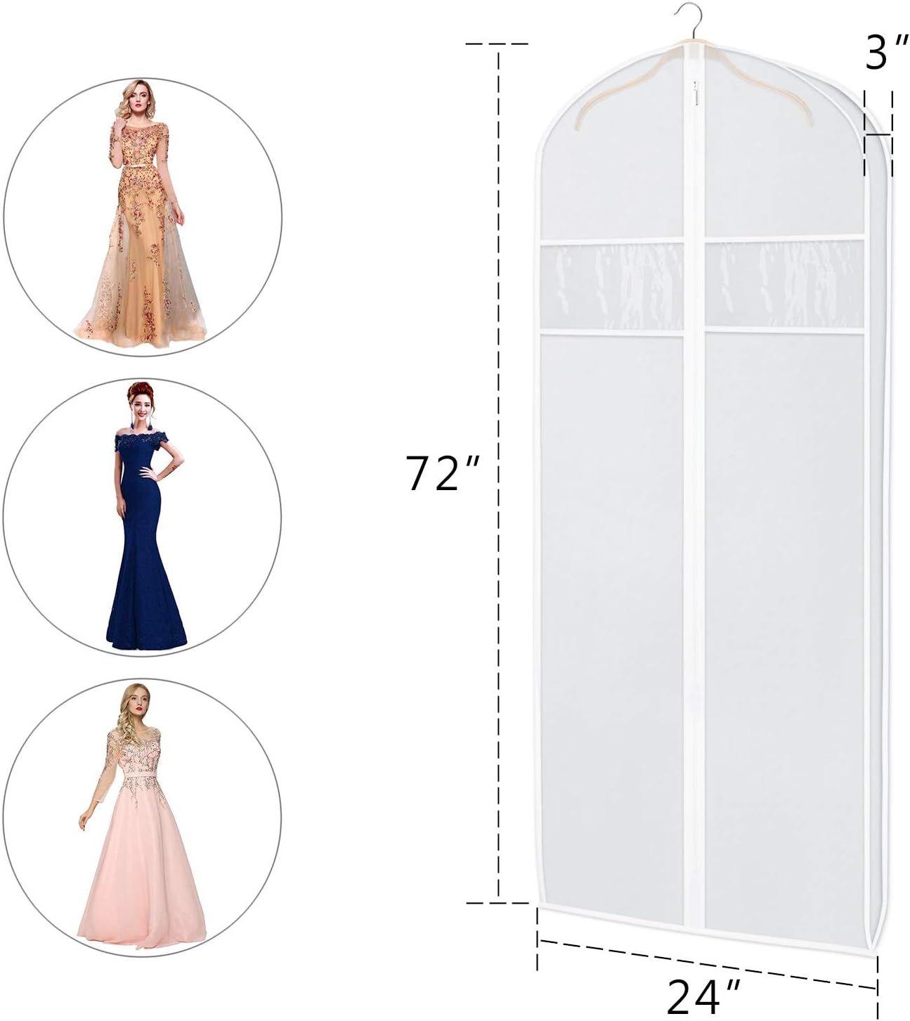 Zilink Dress Garment Bags for Storage 72-inch with Clear Window and 3" Gusset Dress Cover Bag for Long Evening Dresses,Fur Coat, Long Dress Gown Closet Storage