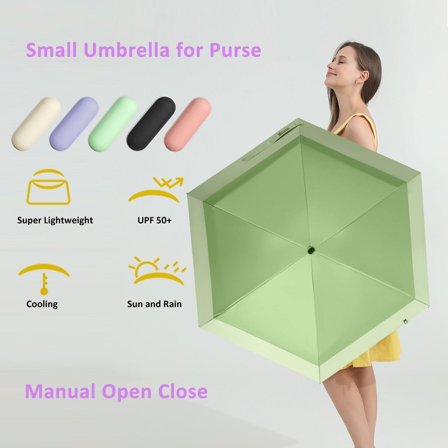 BAODINI Travel Mini Umbrella for Purse With Case Small Compact UV Sun Protection Sun Lightweight Tiny Pocket Umbrella for Women Kids and Men