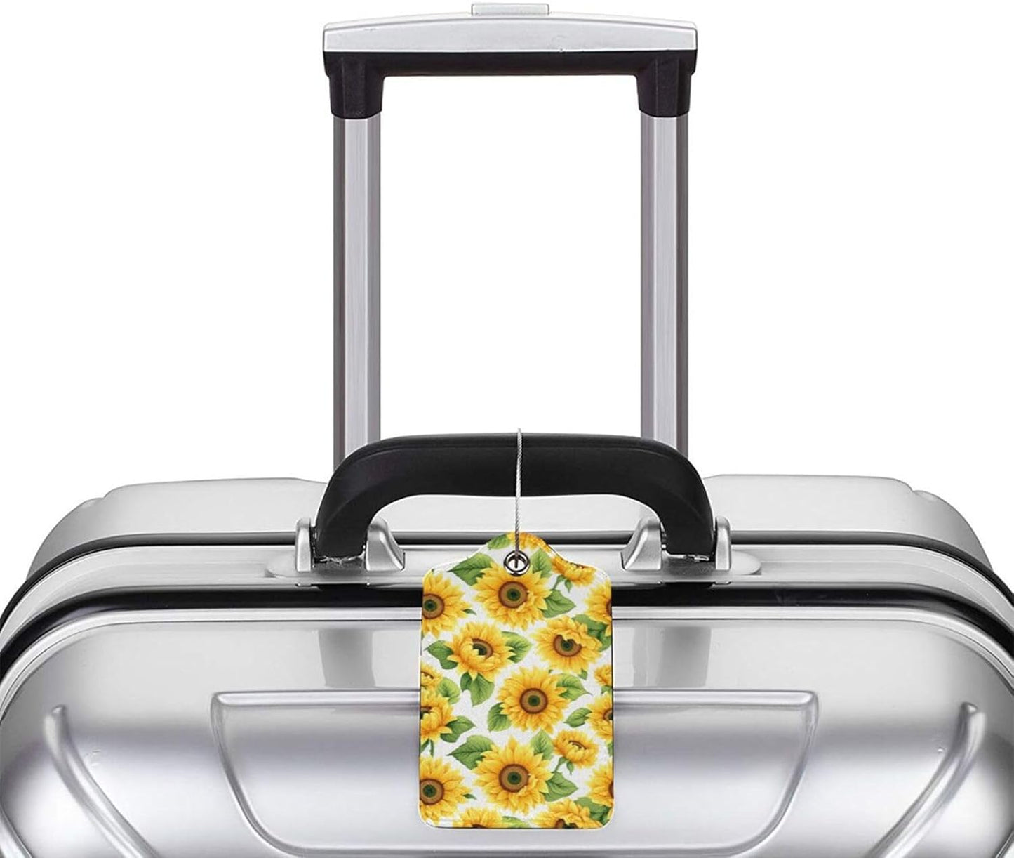 Lovely Sunflower Leather Luggage Tag with Stainless Steel Ring, Fun Name Id Card Cover Travel Bag Tag Set, Suitable for Travel Bag Luggage Women Men 2 PCS